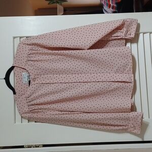 Vintage Rena Rowan for Saville Women's Size 16 Pink Polka Dot Long Sleeve Blouse